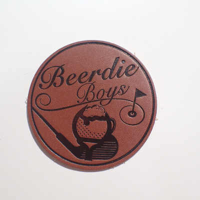Embossed Brown Jean Leather Patch Black Logo Label For Clothes