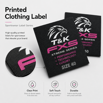 Custom Printed Clothing Label with Logo for Sportswear Brand