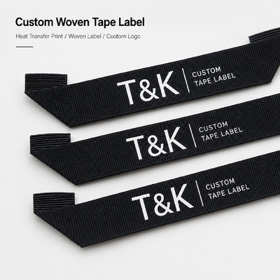 Custom Woven Tape Labels with Heat Transfer Print for Clothing Bags Hats Garments and Brand Identification with Soft Texture Durable Finish and Custom Logo Design