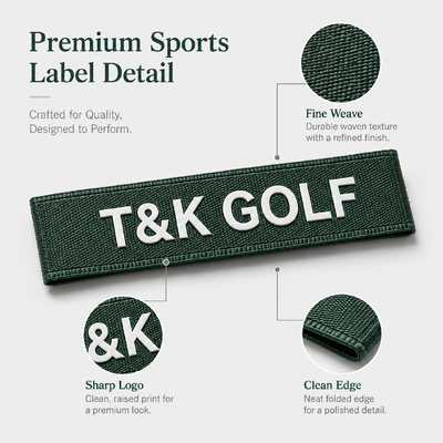 Custom Woven Tape Labels for Golf Apparel Hats Bags and Premium Brand Identification