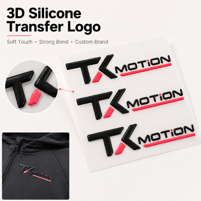 Custom 3D Silicone Heat Transfer Labels with Raised Glossy Logo for Sportswear Apparel and Streetwear