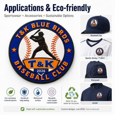 Baseball Club Cap Badge Custom 3D Silicone Emblem - Molded Rubber Team Logo Waterproof Durable OEM ODM Factory Direct