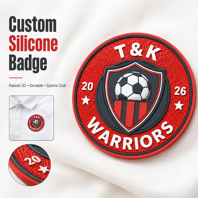 2026 Sports Club 3D Silicone Badge Custom Soccer Team Emblem Red Black Durable Raised Logo Polo Shirt OEM ODM