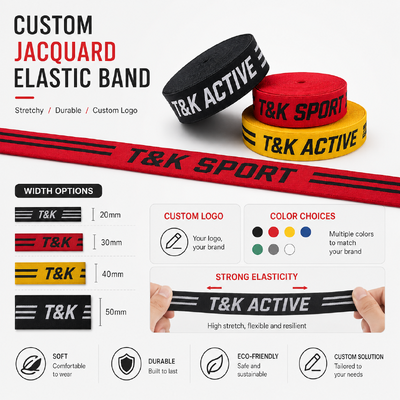 Custom Woven Elastic Bands with Personalized Logo Multi-color and Resistant to Wear and Tear for Apparel
