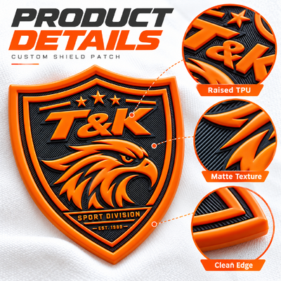 Custom 3D TPU Patch Heat Transfer Patch with Raised Eagle Shield Design Embossed Washable for Sportswear