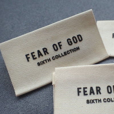 Natural White Cotton Silk Screen Silicon Patch Factory Woven Labels