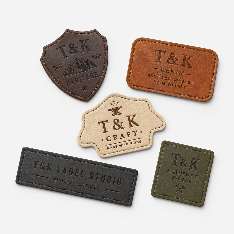 Custom Irregular Shape Heat Press Leather-Look Clothing Patches with Embossed Logo for Jackets Denim Hats Bags and Apparel Branding