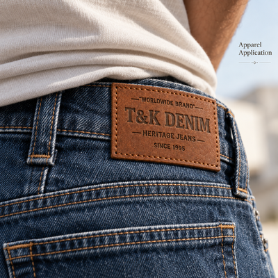 Custom PU Leather Patches with 3D Embossed Logo for Denim Clothing Brands in Customized Sizes